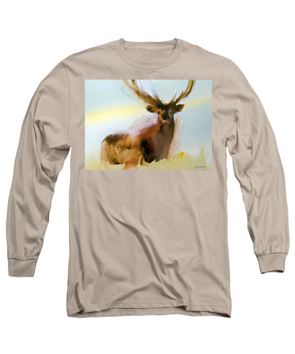 Travel Outdoors Nature Wildlife Long Sleeve T-Shirt featuring the painting Yellowstone Elk by Ed Heaton