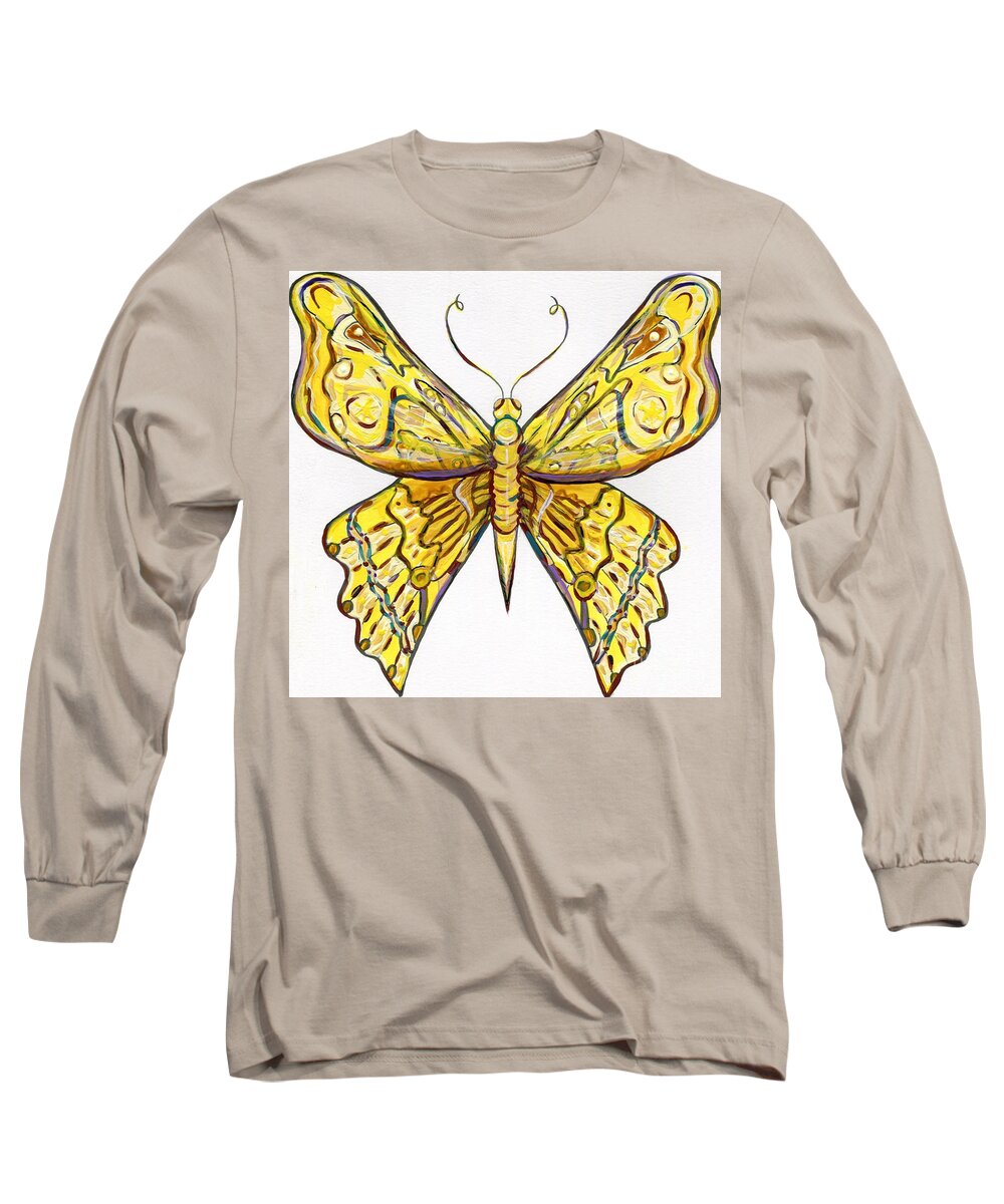 Yellow Long Sleeve T-Shirt featuring the painting Yellow Butterfly Illustration by Catherine Gruetzke-Blais