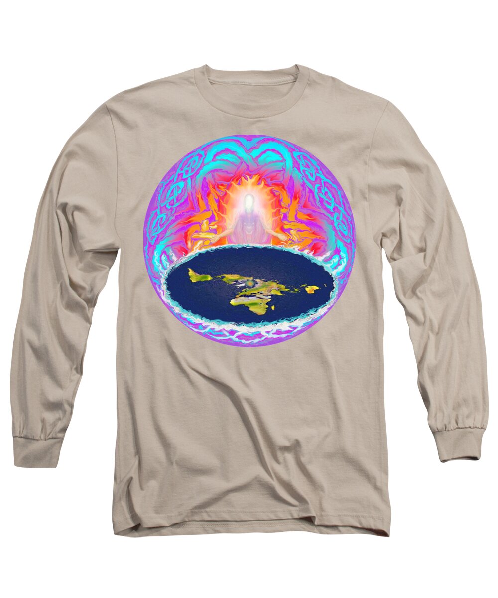 Flat Earth Long Sleeve T-Shirt featuring the painting YHWH Creation by Hidden Mountain