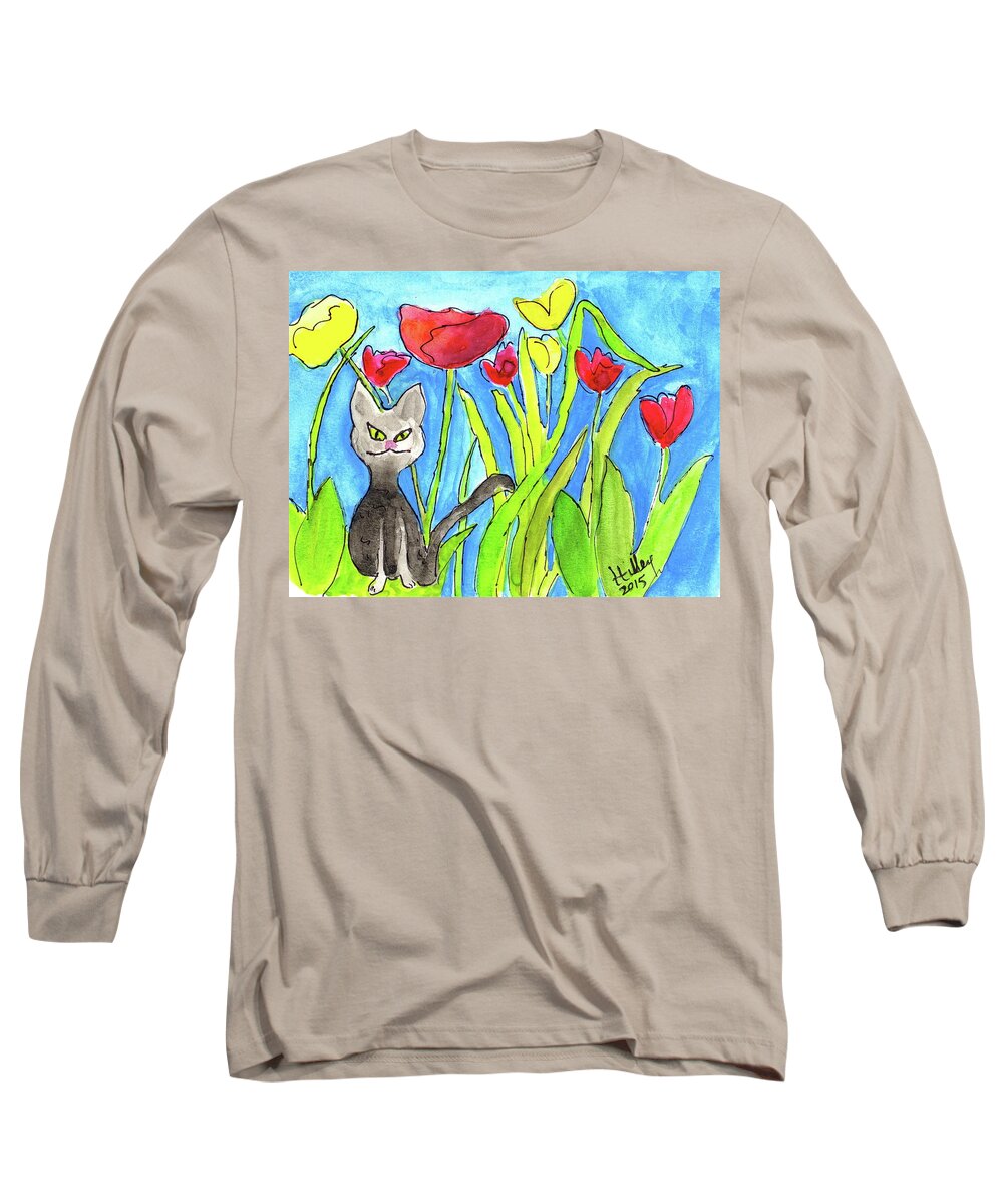 Cats Long Sleeve T-Shirt featuring the painting Ziggy by Teresa Tilley