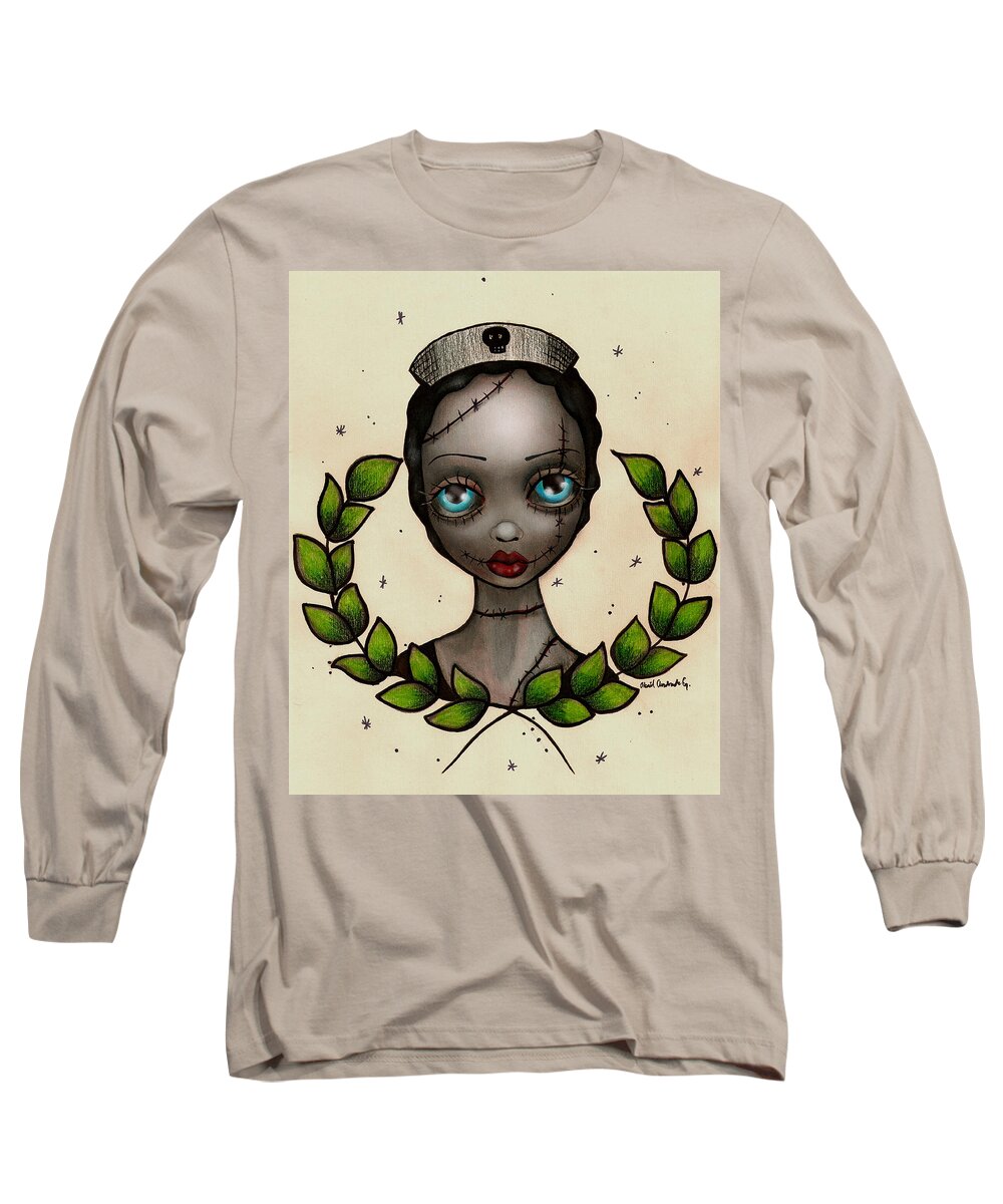 Zombie Long Sleeve T-Shirt featuring the painting Zombie Nurse by Abril Andrade