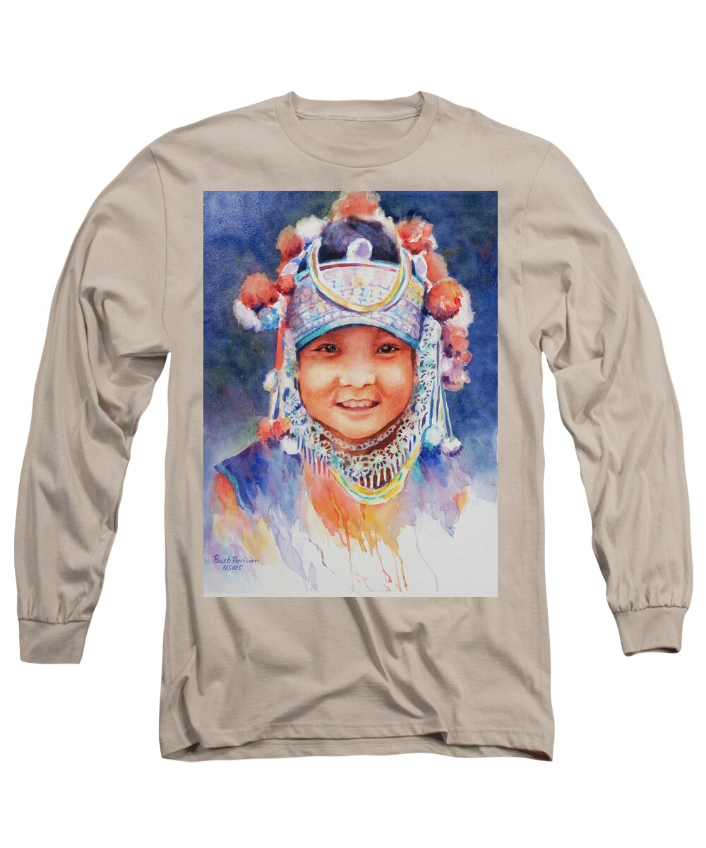 Akha Child Long Sleeve T-Shirt featuring the painting Akha Child #1 by Barbara Parisien