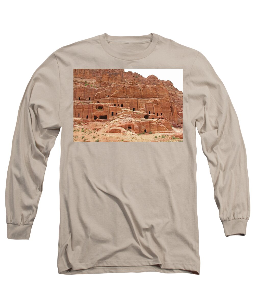 Petra Long Sleeve T-Shirt featuring the photograph Petra, Jordan - Cave Dwellings #4 by Richard Krebs