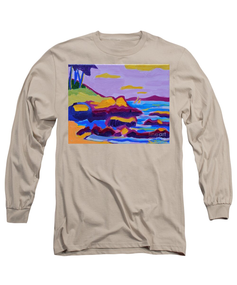 Landscape Long Sleeve T-Shirt featuring the painting Plum Cove Beach #2 by Debra Bretton Robinson