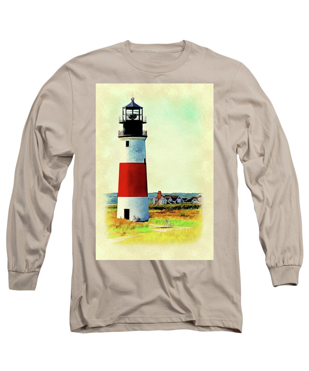 Sankaty Long Sleeve T-Shirt featuring the digital art Sankaty Lighthouse-Nantucket #2 by Barry Wills