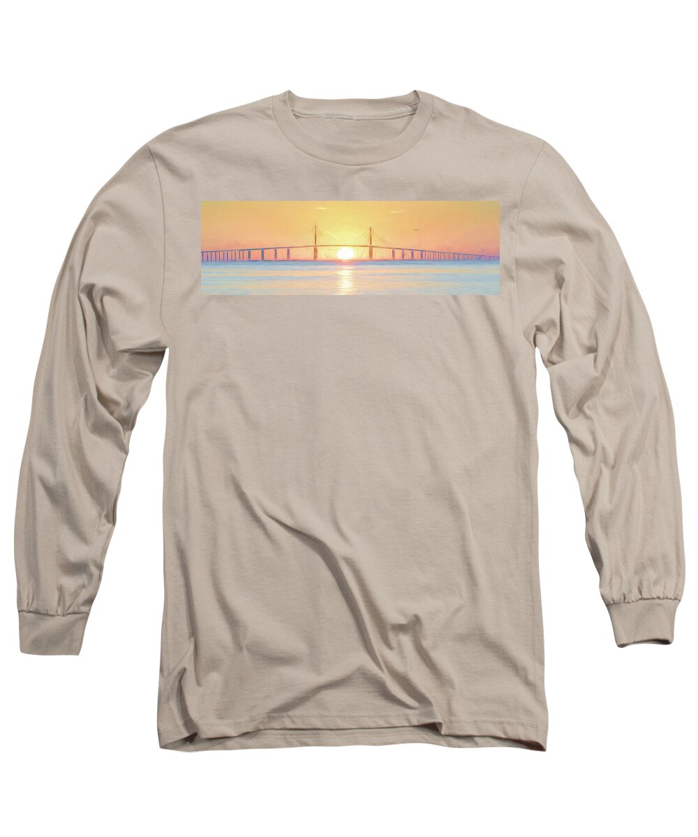 Sunshine Skyway Bridge Long Sleeve T-Shirt featuring the photograph Sunshine Skyway Bridge Sunrise Expression by Steven Sparks