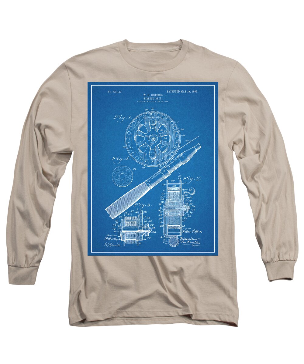 1906 Fly Fishing Reel Blueprint Patent Print Long Sleeve T-Shirt