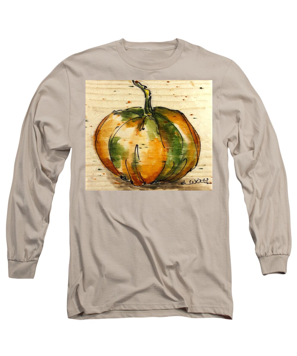 Pumpkin Long Sleeve T-Shirt featuring the painting Pumpkin Green with Envy by Barbara Wirth