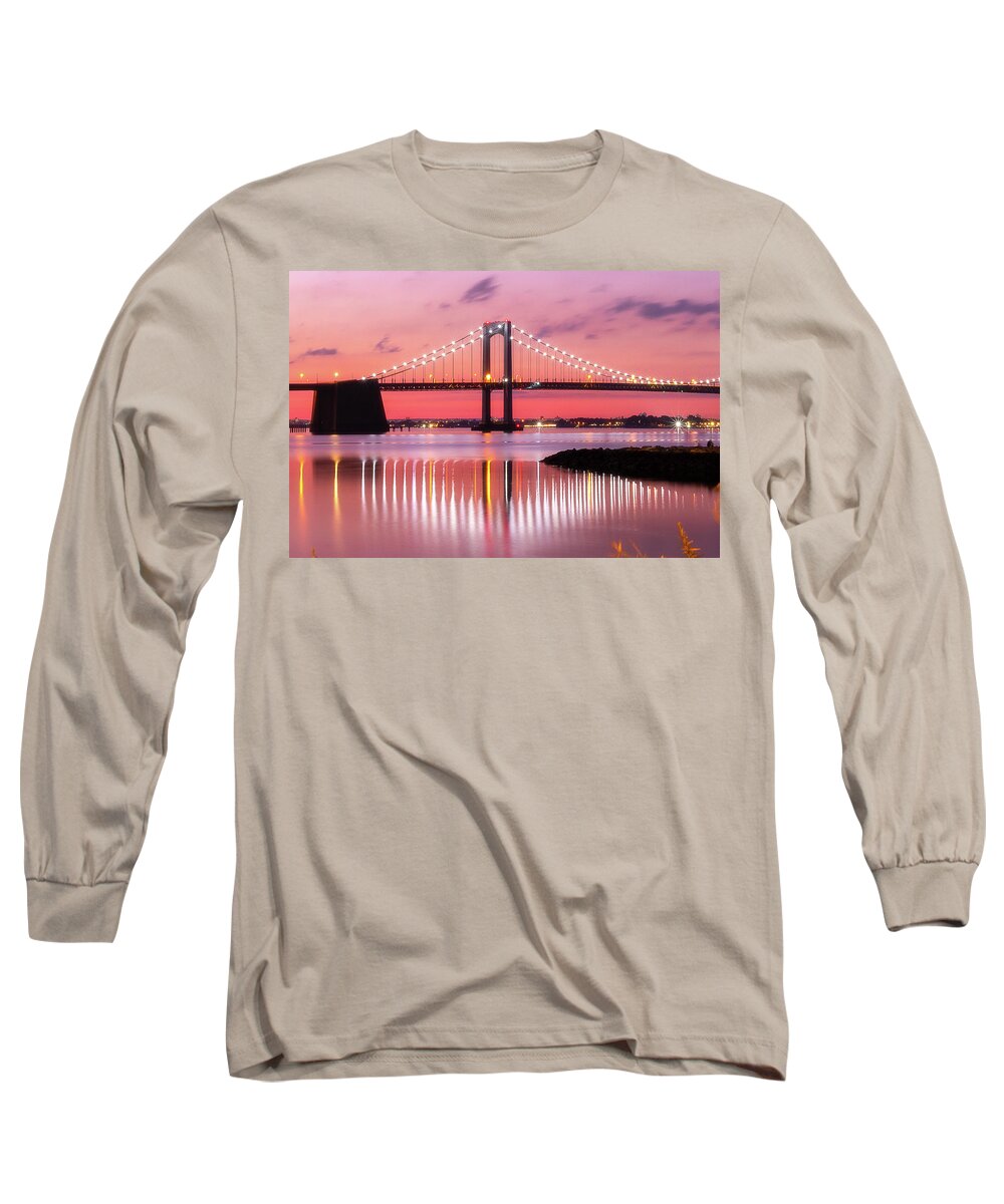 Bridge Long Sleeve T-Shirt featuring the photograph Throgs Neck Sunset #3 by John Randazzo
