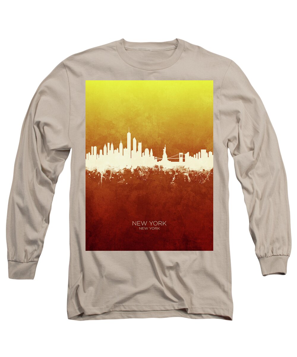 New York Long Sleeve T-Shirt featuring the digital art New York Skyline #48 by Michael Tompsett
