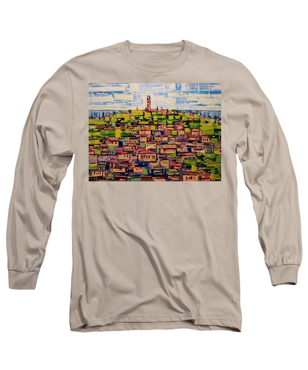Cityscape Long Sleeve T-Shirt featuring the painting Facades #5 by Enrique Zaldivar