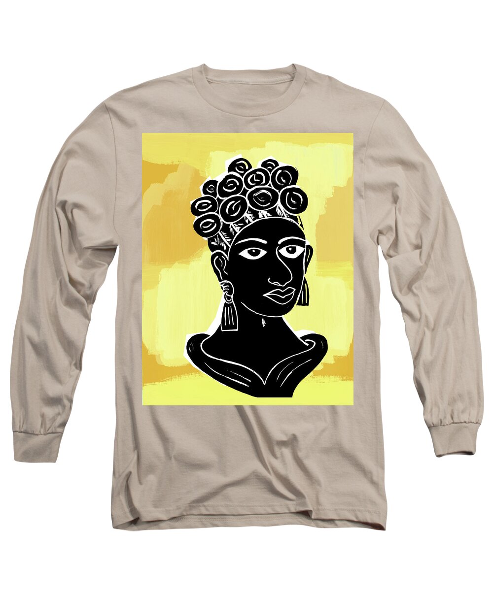 Accessories Long Sleeve T-Shirt featuring the drawing Woman with Curly Hair #7 by CSA Images