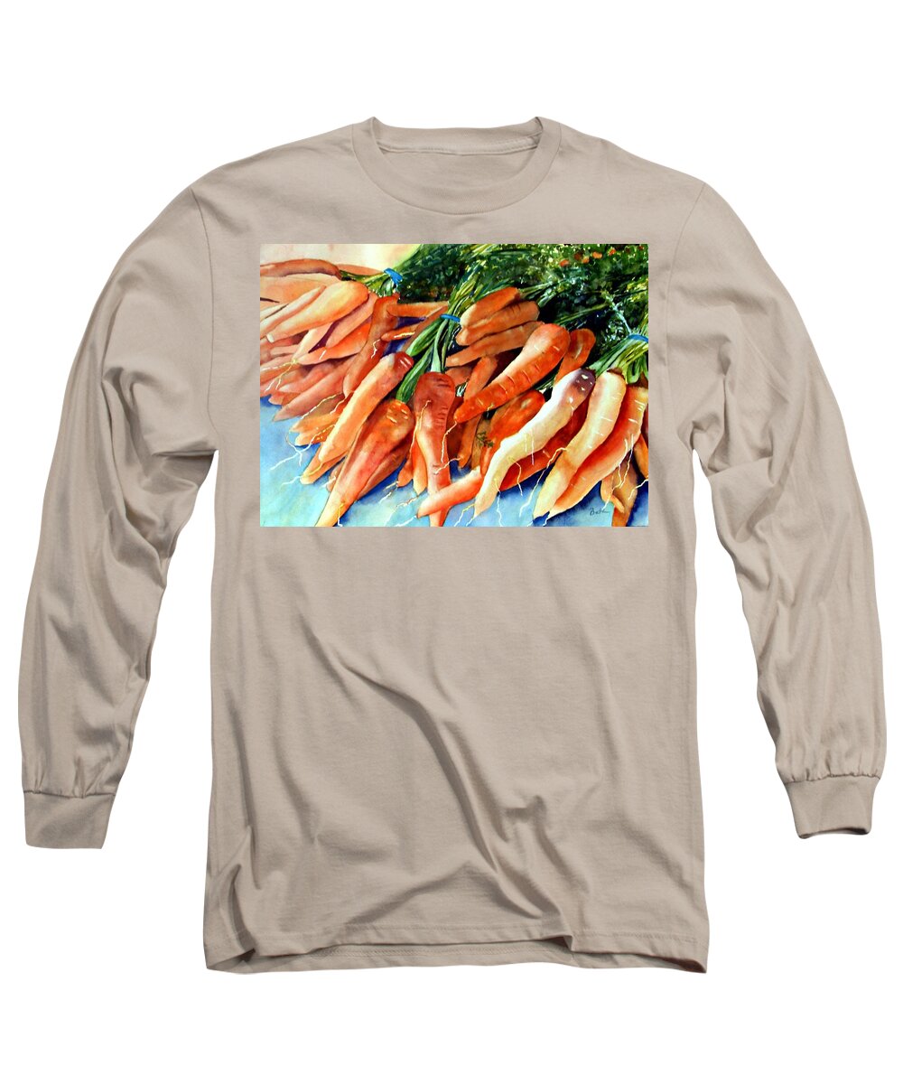 Food Long Sleeve T-Shirt featuring the painting A Bunch of Carrots by Beth Fontenot