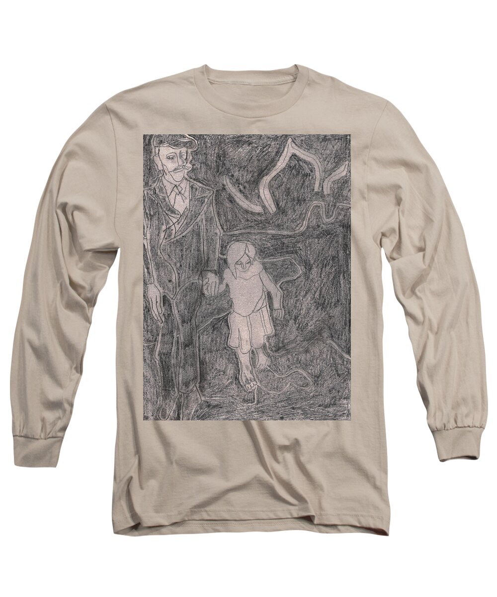 Drawing Long Sleeve T-Shirt featuring the drawing After Billy Childish Pencil Drawing 43 by Edgeworth Johnstone