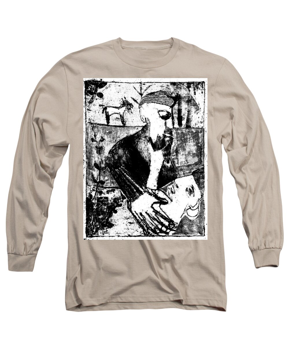 White Long Sleeve T-Shirt featuring the digital art Heckel's Horse Jr. Black and White Print 26 by Edgeworth Johnstone