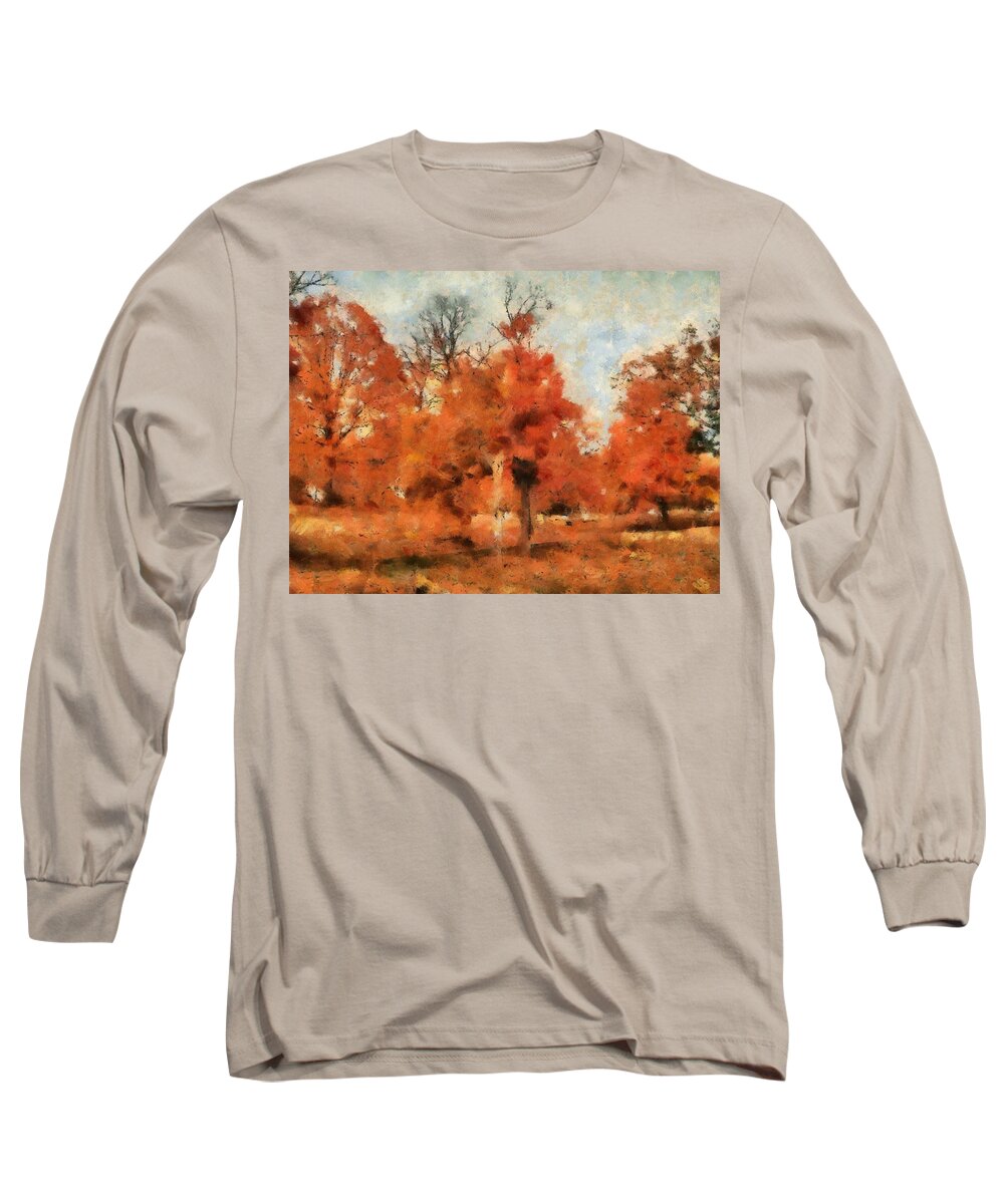 Fall Long Sleeve T-Shirt featuring the mixed media Afternoon in the Cemetery I by Christopher Reed