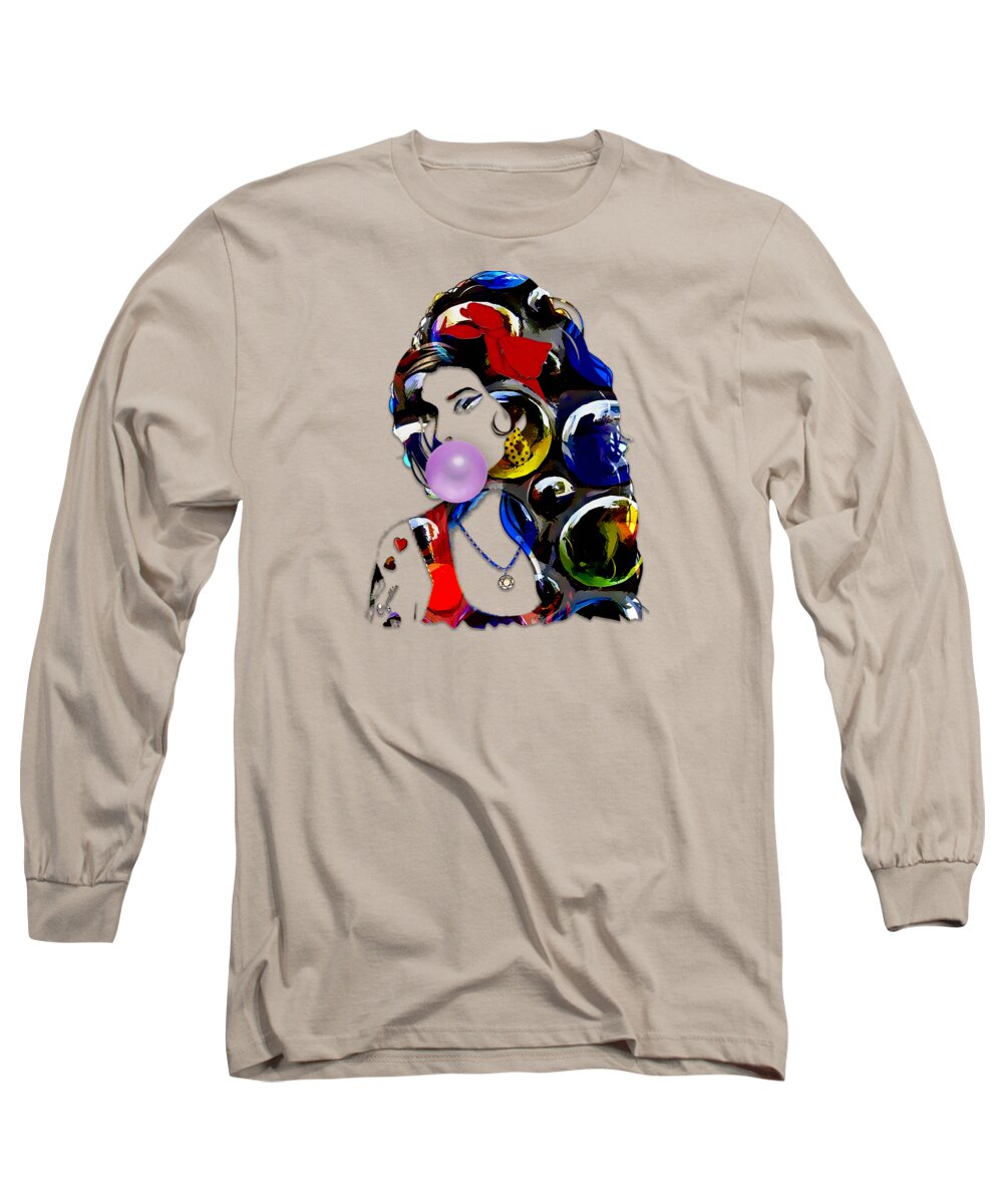 Amy Jade Winehouse Long Sleeve T-Shirt featuring the mixed media Amy Jade Winehouse by Marvin Blaine