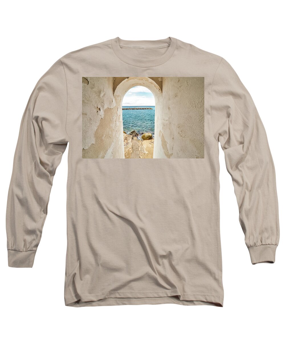 Italy Long Sleeve T-Shirt featuring the photograph Ancient Door To Sea by Vivida Photo PC