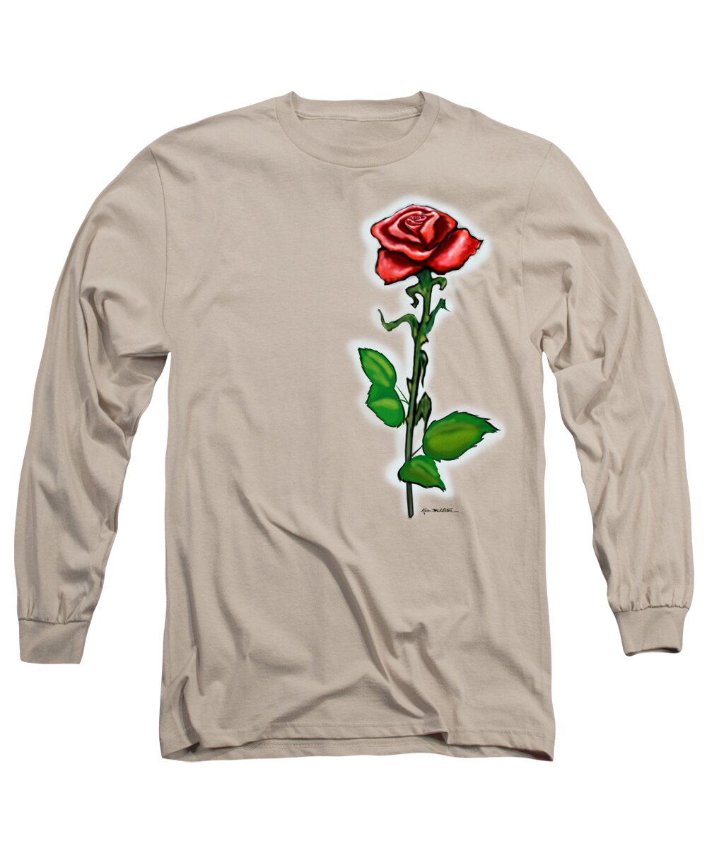 Rose Long Sleeve T-Shirt featuring the painting Single Red Rose by Kevin Middleton