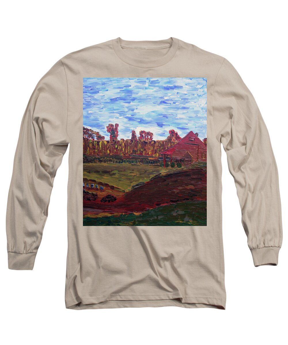 Autumn Long Sleeve T-Shirt featuring the painting Autumn at Aggie's Farm by Vadim Levin