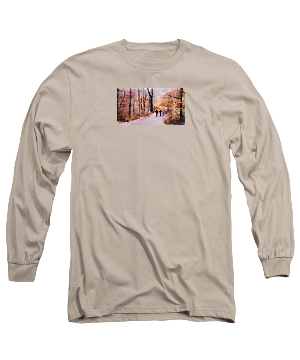 Landscape Long Sleeve T-Shirt featuring the painting Autumn Walkers by Diane Chandler