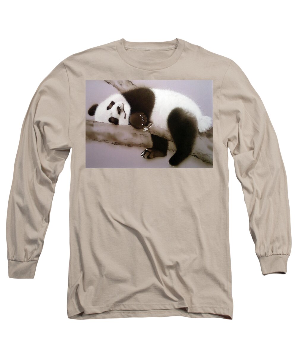Russian Artists New Wave Long Sleeve T-Shirt featuring the painting Baby Panda In Sweet Dream by Alina Oseeva