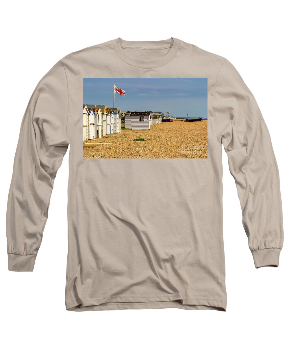 Beach Long Sleeve T-Shirt featuring the photograph Beach Huts with Flags by Roslyn Wilkins