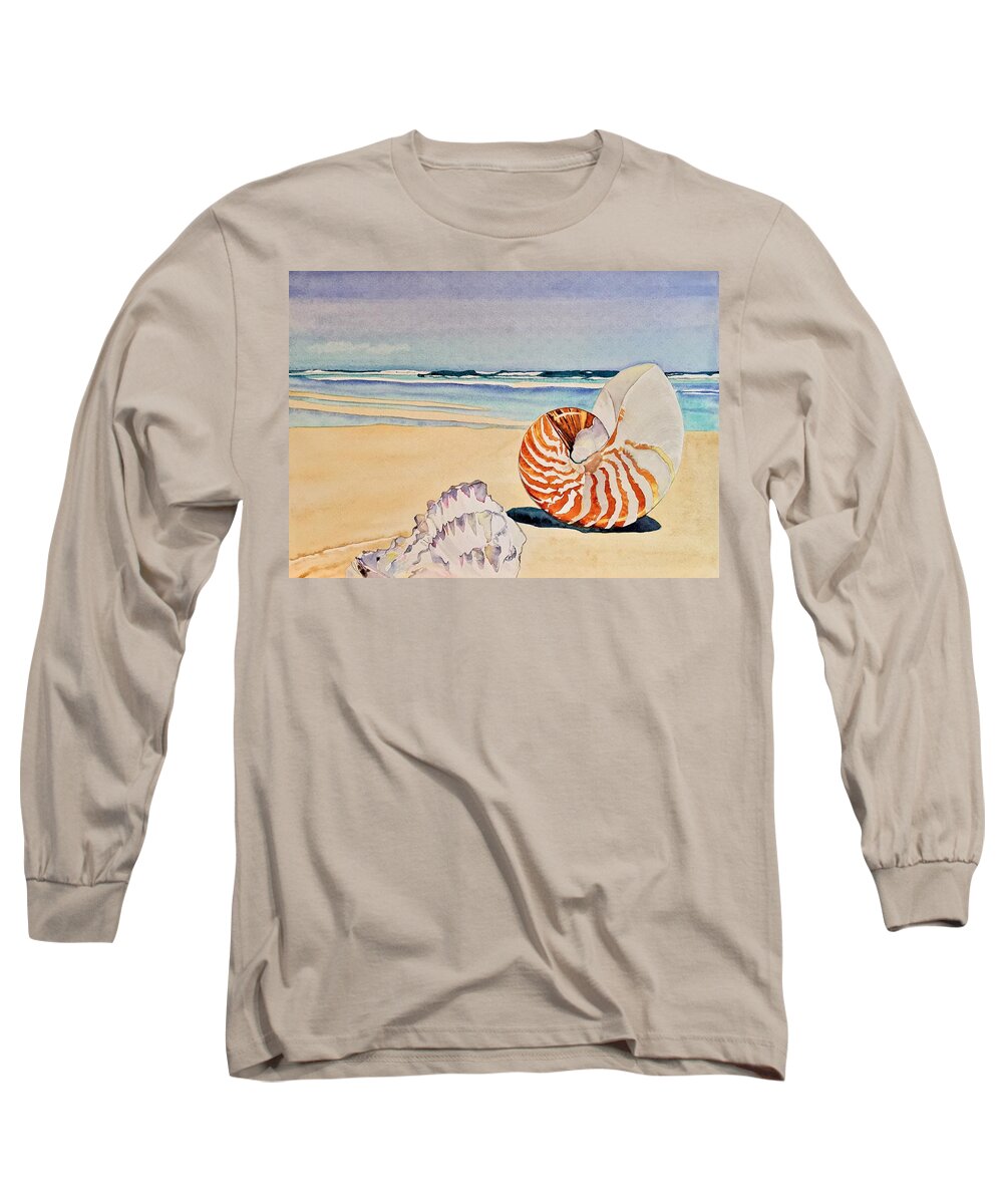 Shells Long Sleeve T-Shirt featuring the painting Beachcomber by Sonja Jones