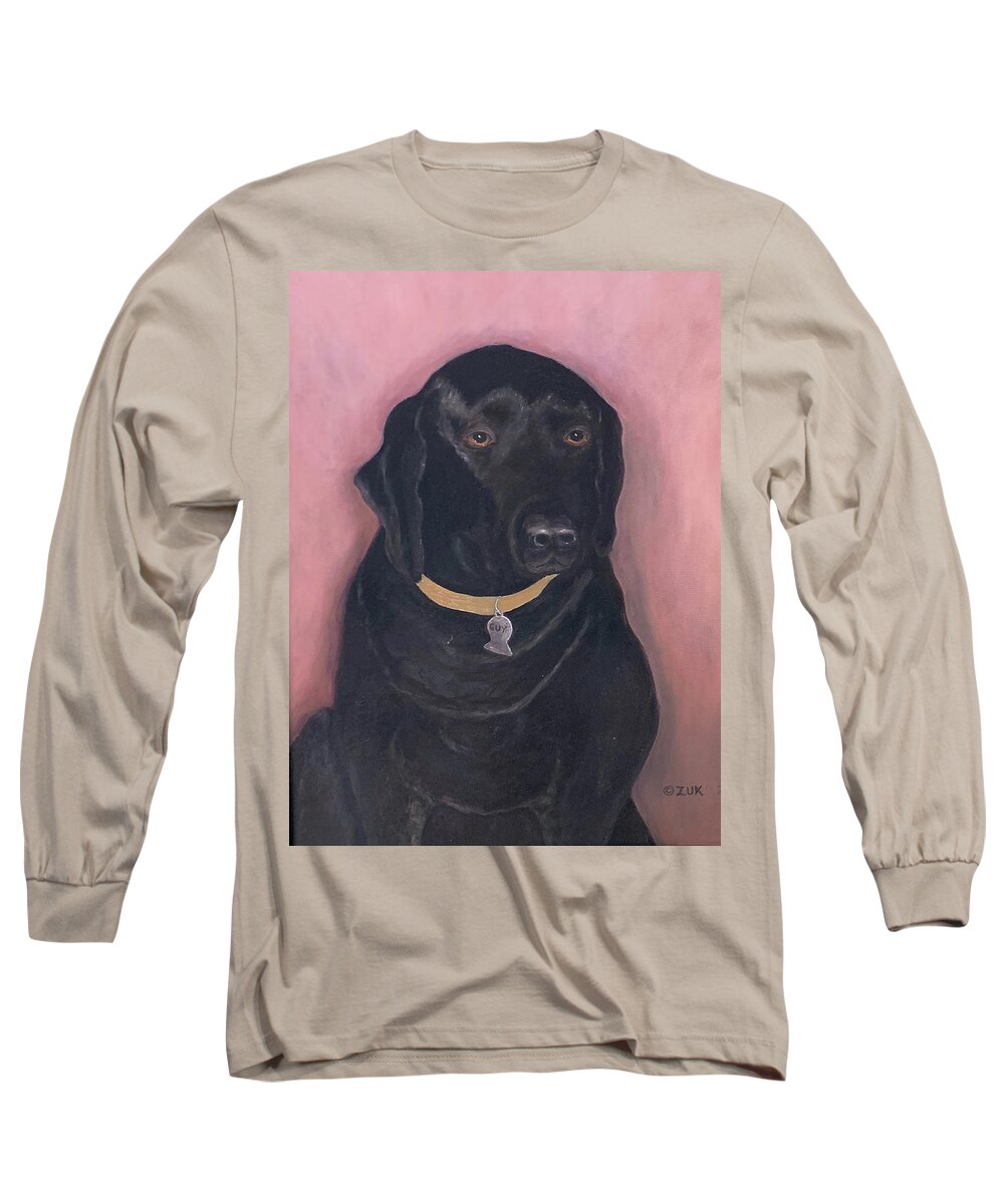 Dog Long Sleeve T-Shirt featuring the painting Black Lab by Karen Zuk Rosenblatt
