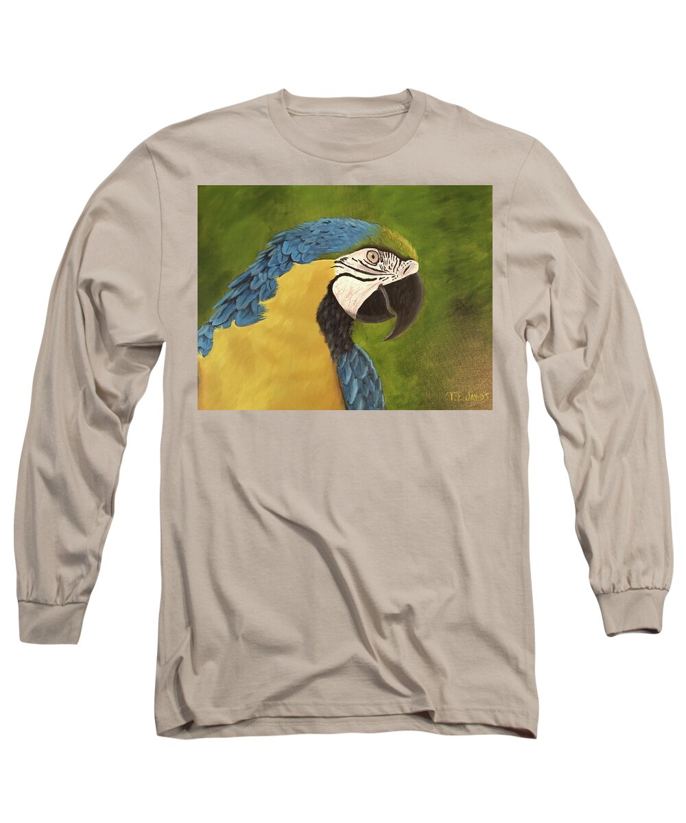 Bird Long Sleeve T-Shirt featuring the painting Blue and Gold Mccaw by Thomas Janos