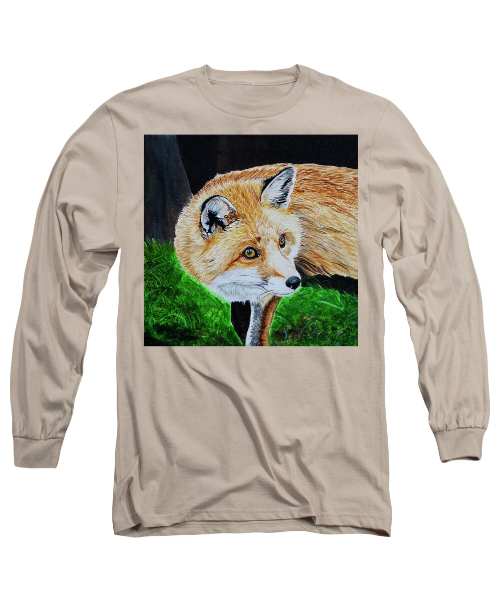 Fox Long Sleeve T-Shirt featuring the painting Bright Eyes by Sonja Jones