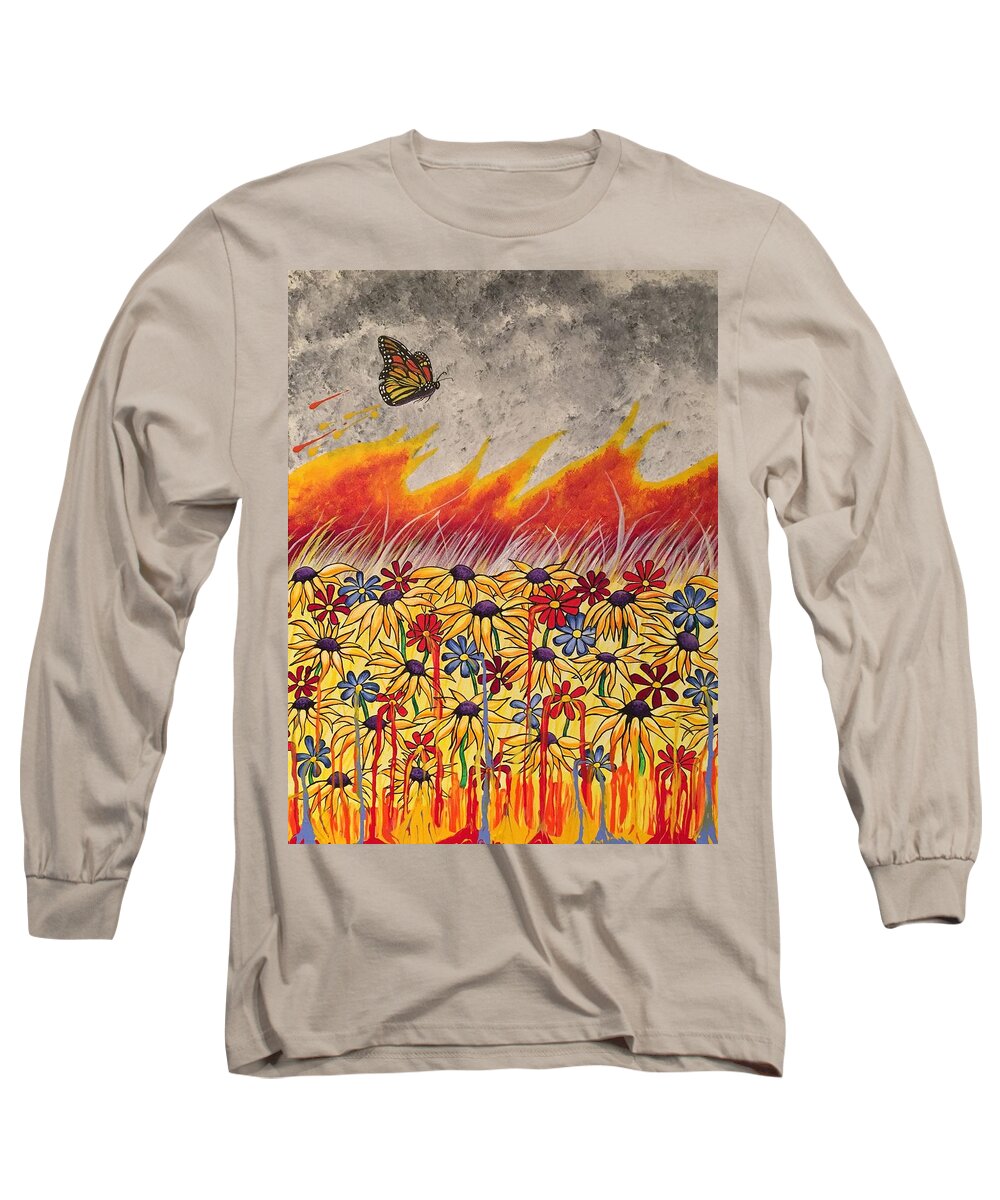 Brushfire Long Sleeve T-Shirt featuring the painting Brushfire by Sonja Jones