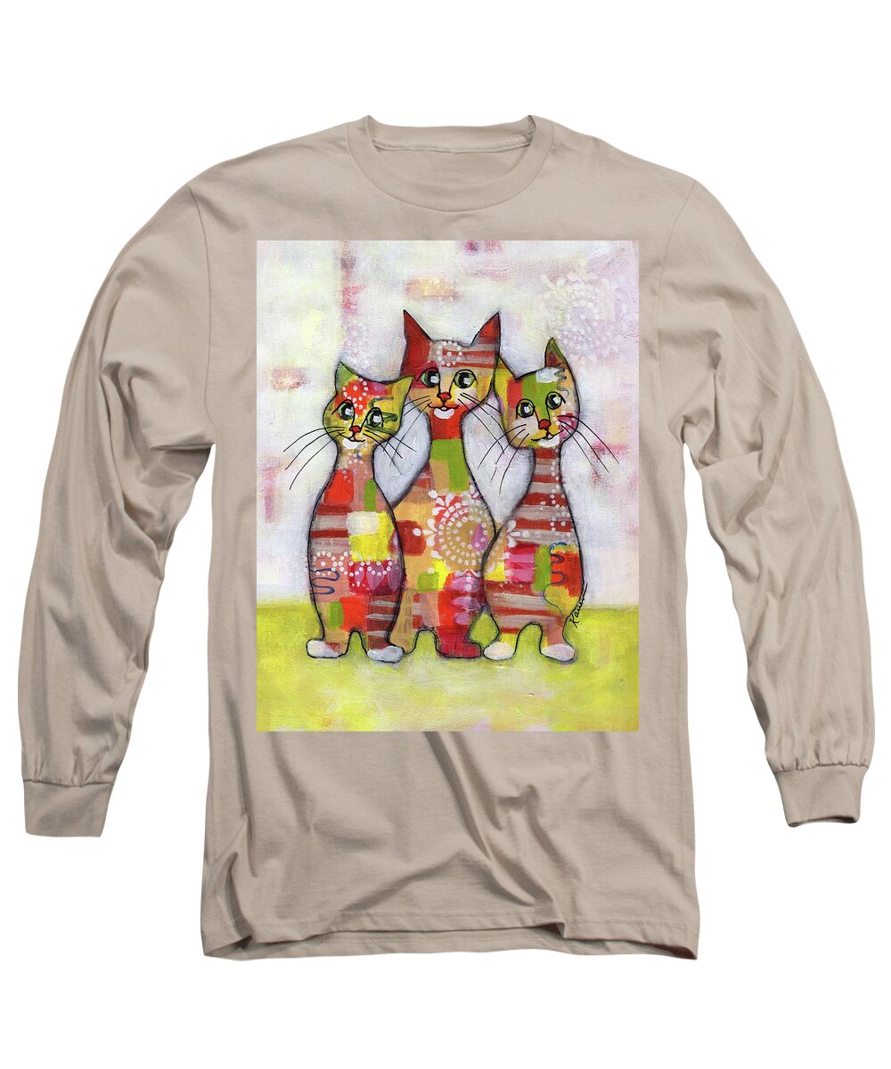 Cat Long Sleeve T-Shirt featuring the painting Cat Family Portrait 5 by Karren Case