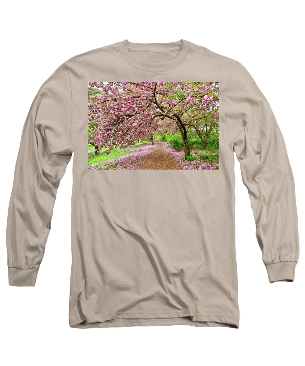 Color Photography Cherry Blossoms Trees Long Sleeve T-Shirt featuring the photograph Central Park Cherry blossoms by Joan Reese