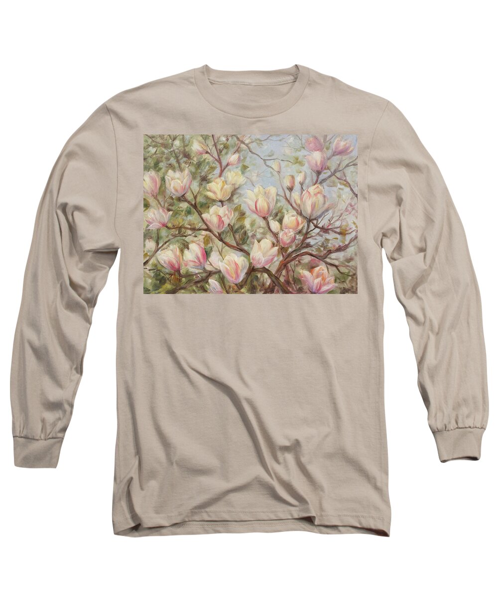 Tulip Tree Long Sleeve T-Shirt featuring the painting Delicate tulip tree by Lynne Pittard