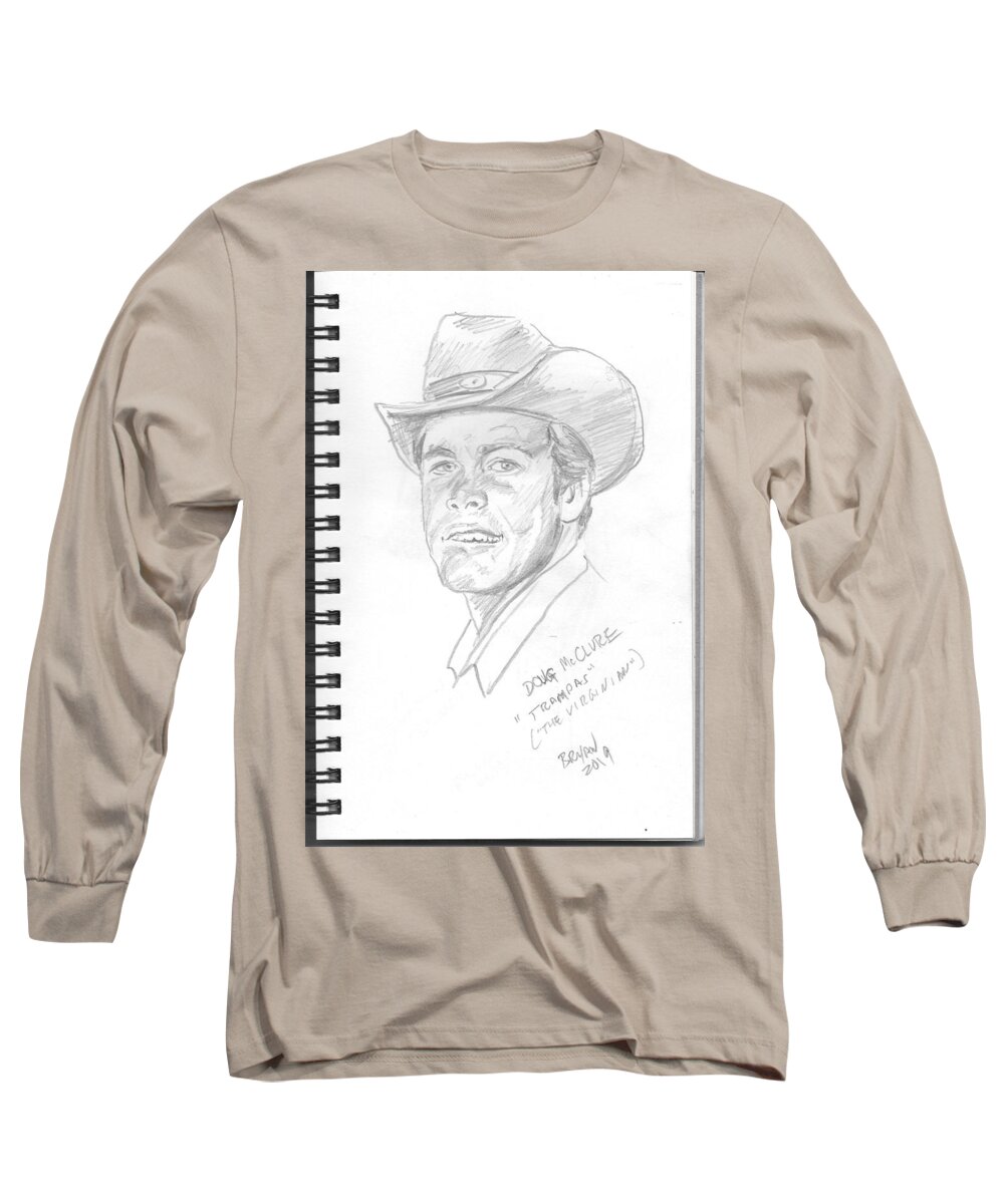 Doug Mcclure Long Sleeve T-Shirt featuring the drawing Doug McClure by Bryan Bustard