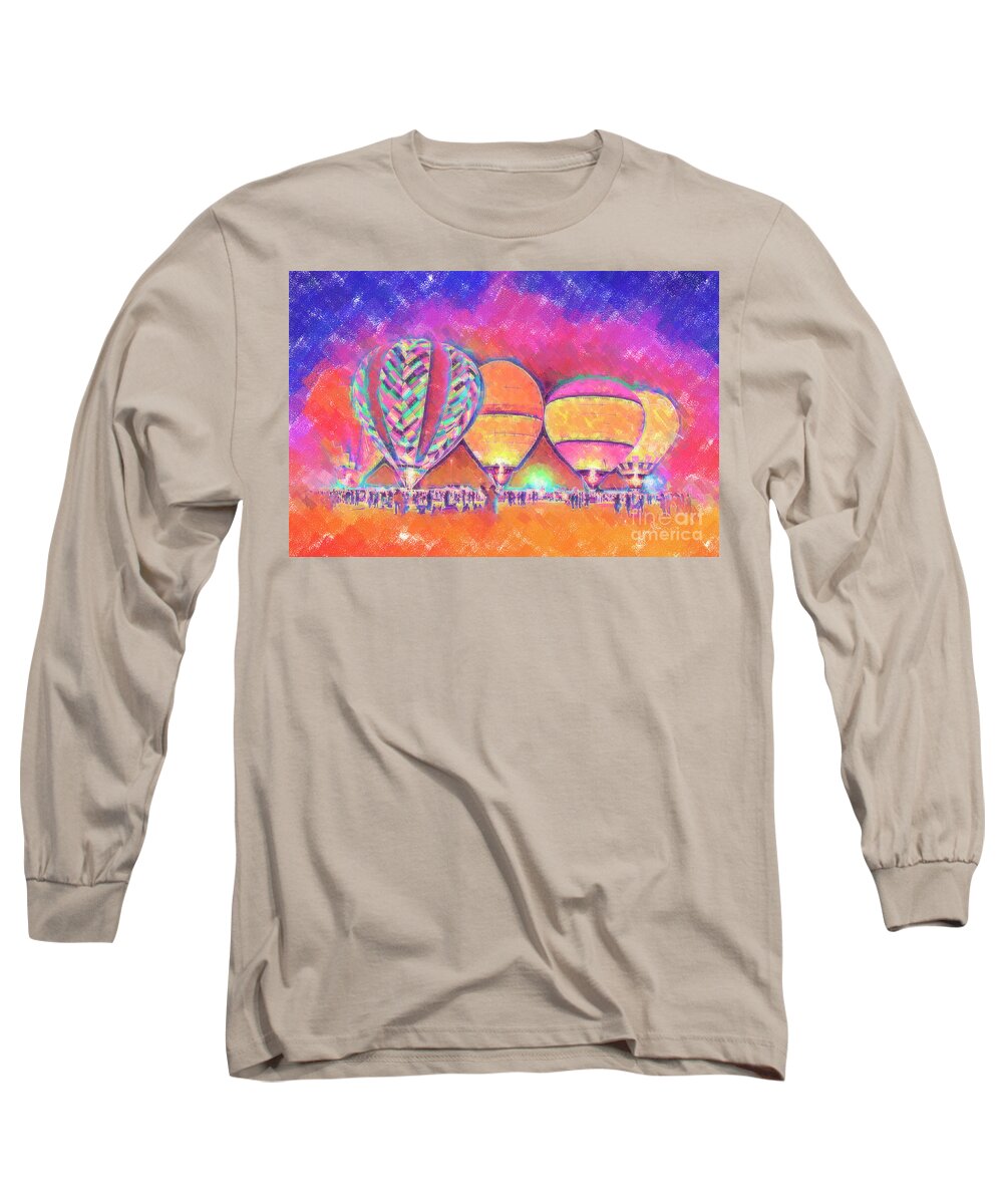 Balloons Long Sleeve T-Shirt featuring the digital art Five Glowing Hot Air Balloons In Pastel by Kirt Tisdale