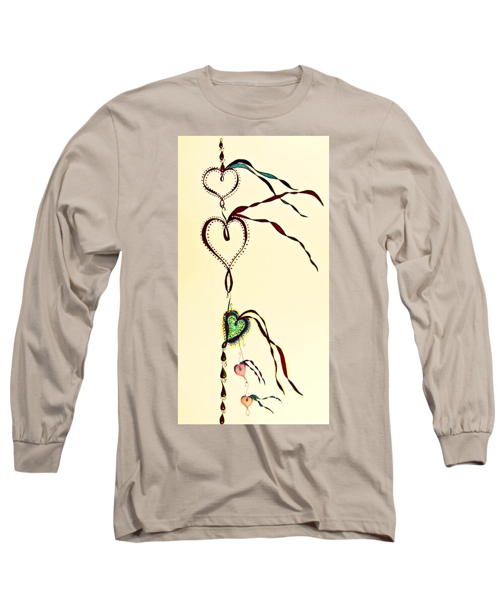 Hearts Long Sleeve T-Shirt featuring the drawing Flowing by Karen Nice-Webb