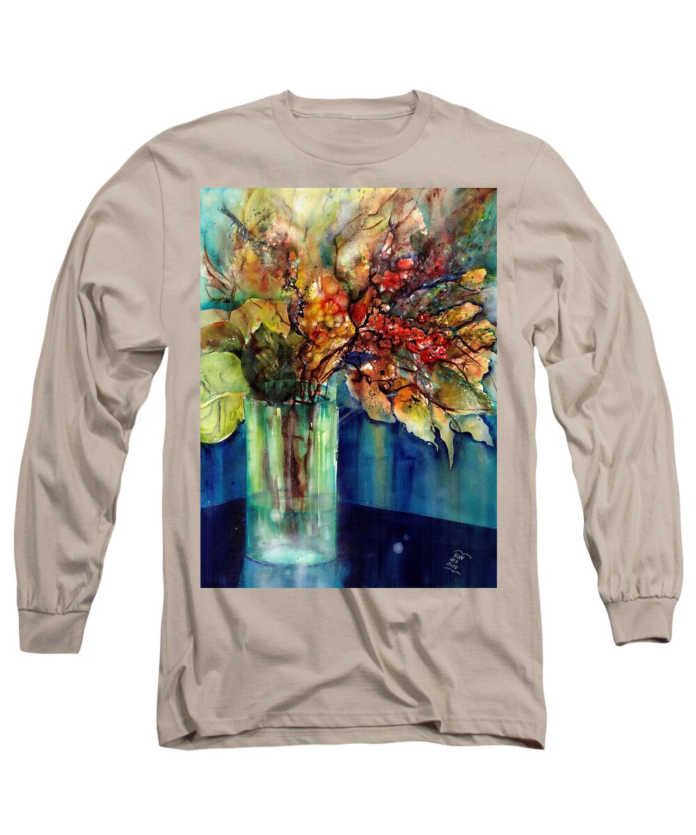 Beautiful Flowers Long Sleeve T-Shirt featuring the painting Flowers - Bouquet with red Berries by Sabina Von Arx