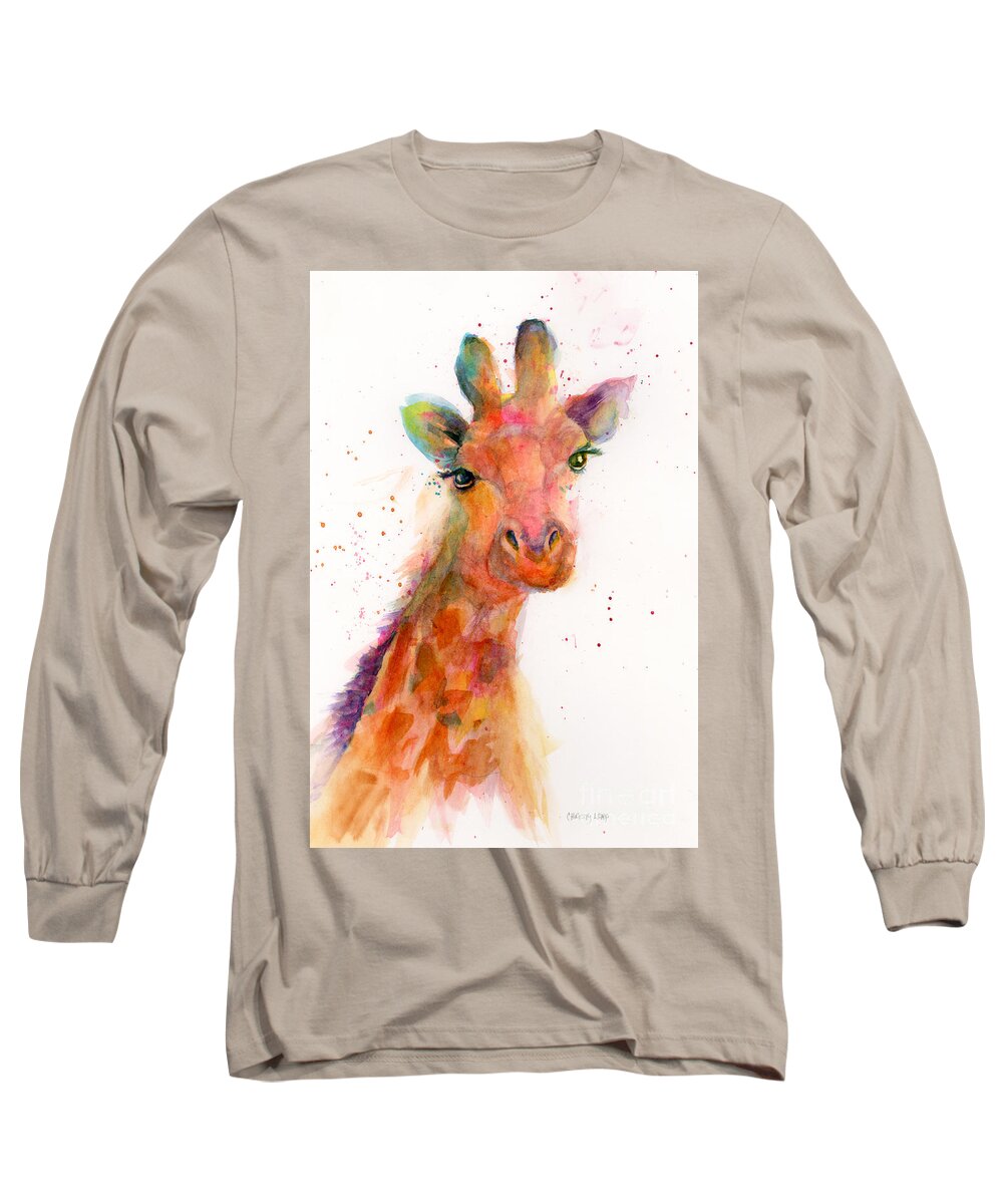 Giraffe Long Sleeve T-Shirt featuring the painting Friendly Gaze by Christy Lemp