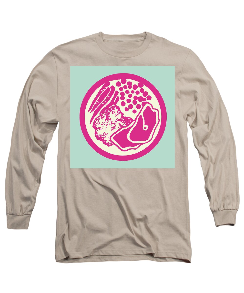 Beef Long Sleeve T-Shirt featuring the drawing Full Dinner Plate by CSA Images