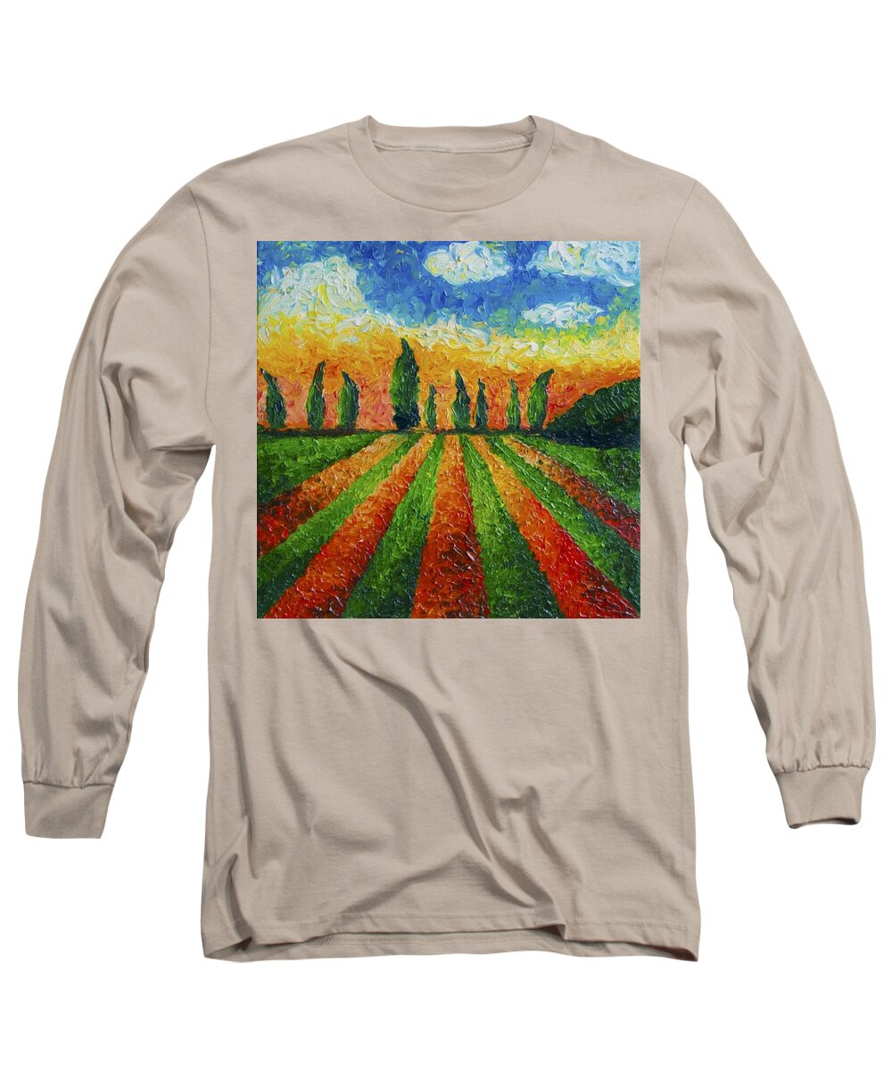 Country Long Sleeve T-Shirt featuring the painting Gary's view by Chiara Magni