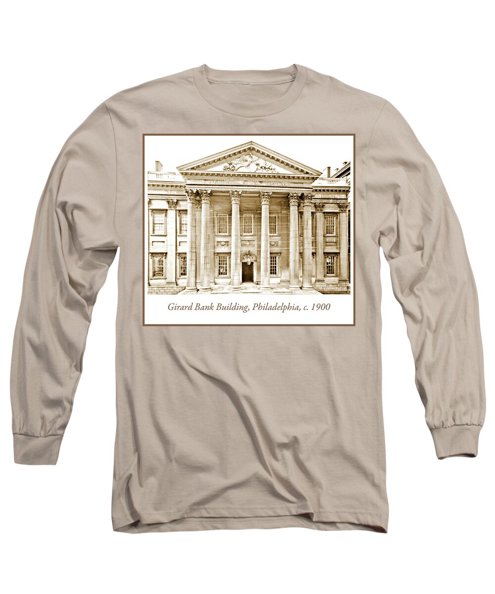 First U.s. Bank Long Sleeve T-Shirt featuring the photograph Girard Bank Building, Philadelphia, c. 1900, Vintage Photograph by A Macarthur Gurmankin