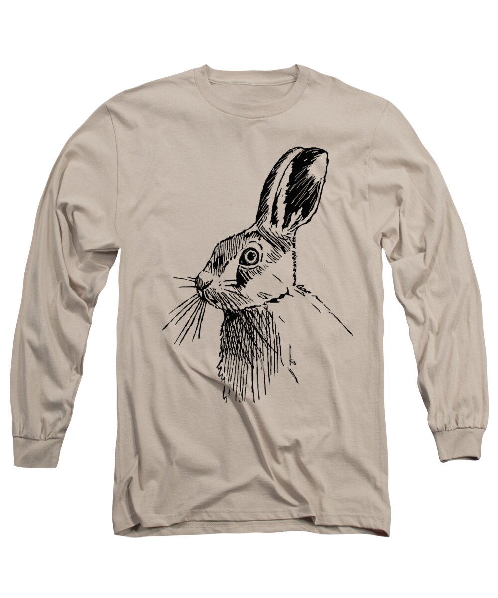Hare Long Sleeve T-Shirt featuring the digital art Hare on burlap by Konni Jensen