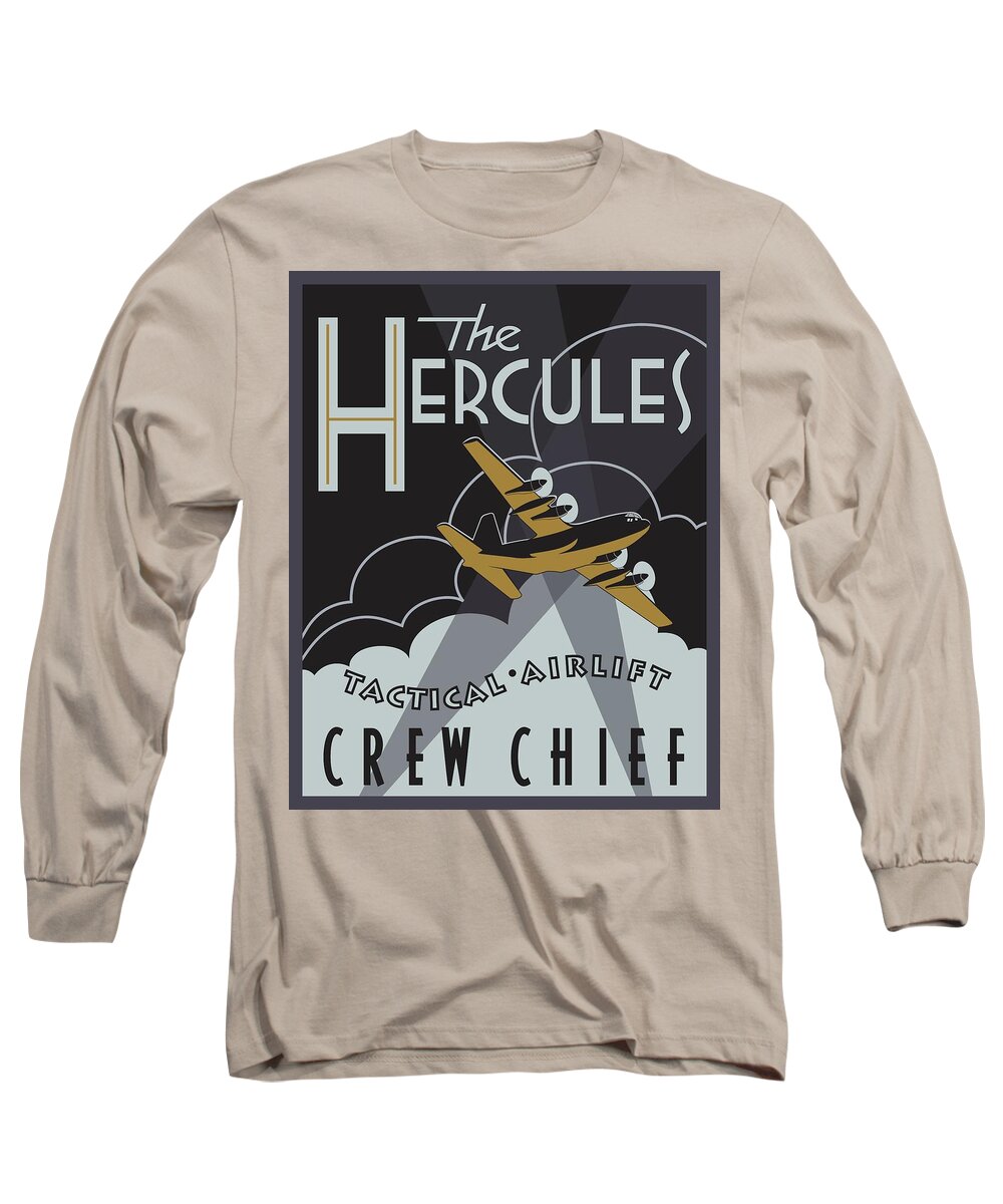 C-130 Long Sleeve T-Shirt featuring the digital art Herk Deco - Crew Chief Edition by Michael Brooks