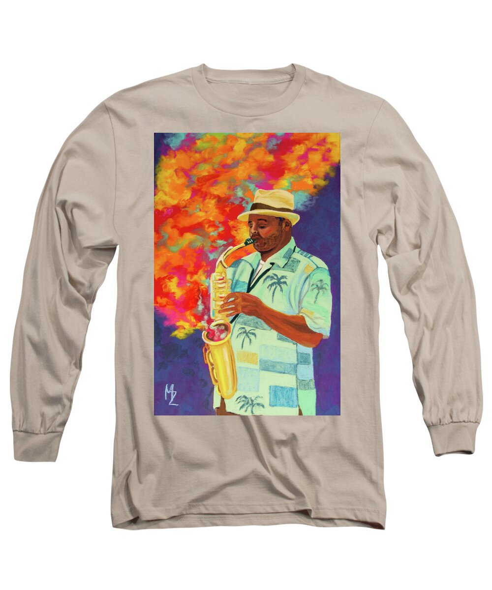 Pastel Long Sleeve T-Shirt featuring the pastel Hot Jazz in Ybor City by Margaret Zabor