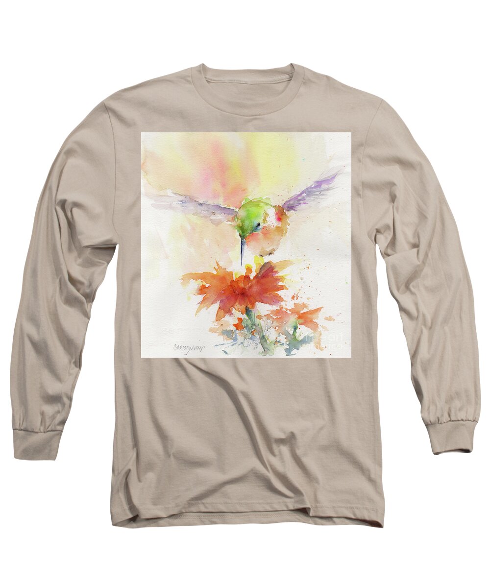 Hummingbird Long Sleeve T-Shirt featuring the painting Hummingbird Hover by Christy Lemp