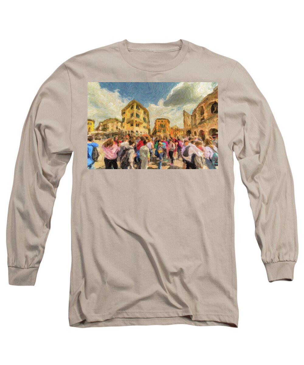 Bra Long Sleeve T-Shirt featuring the photograph ILLUSTRATION Piazza Bra Arena Square in Verona by Vivida Photo PC