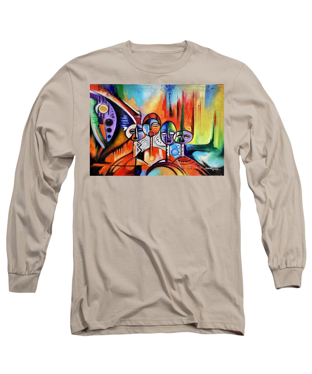 Africa Long Sleeve T-Shirt featuring the painting In the City by Olumide Egunlae