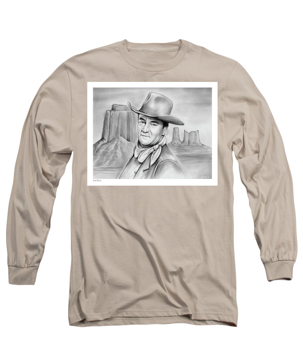 John Wayne Long Sleeve T-Shirt featuring the drawing John Wayne 07oct18 by Greg Joens